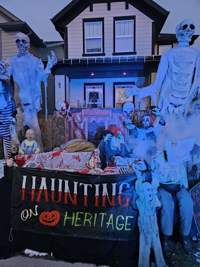Haunted house scenes with skeletons, clowns and ghouls