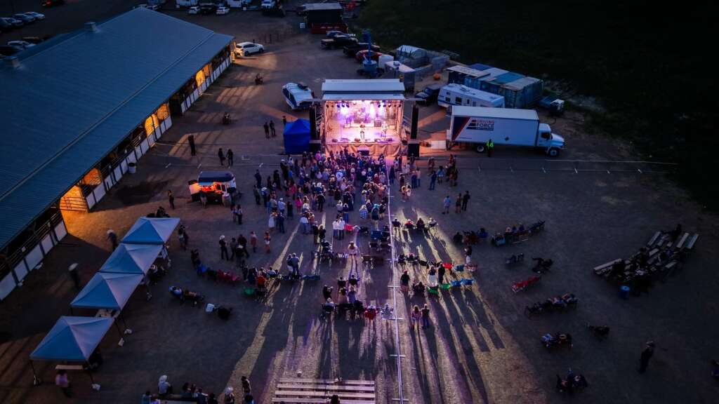 Aerial view of Bow Valley Boot Stomp at night